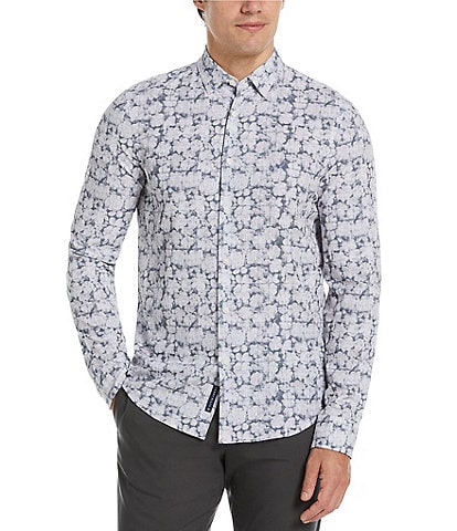 Perry Ellis Slim Fit Stretch Abstract Floral Print Long Sleeve Woven Shirt