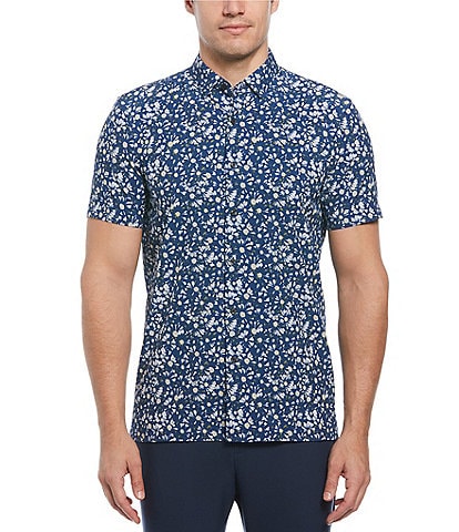 Perry Ellis Slim-Fit Stretch Ditsy Floral Print Short Sleeve Woven Shirt