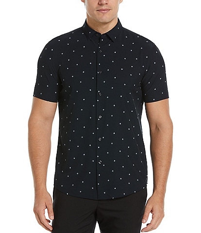 Perry Ellis Slim-Fit Stretch Dot Print Short Sleeve Woven Shirt