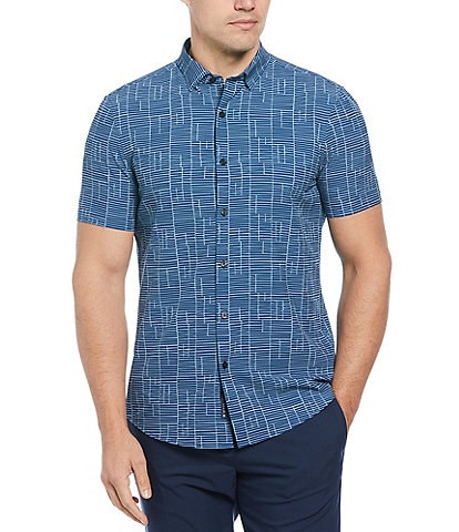 Perry Ellis Slim-Fit Stretch Geo Tile Print Short Sleeve Woven Shirt