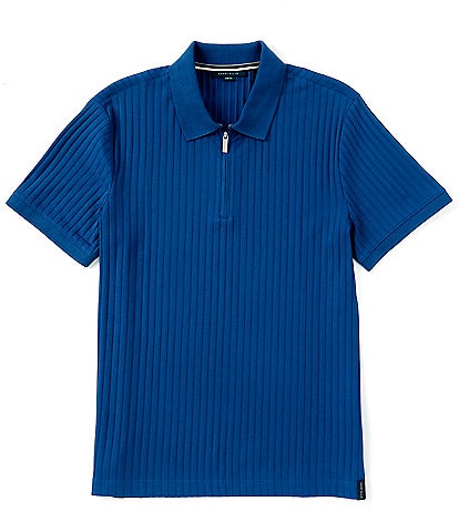 Perry Ellis Slim Fit Stretch Solid Quarter-Zip Short Sleeve Polo Shirt