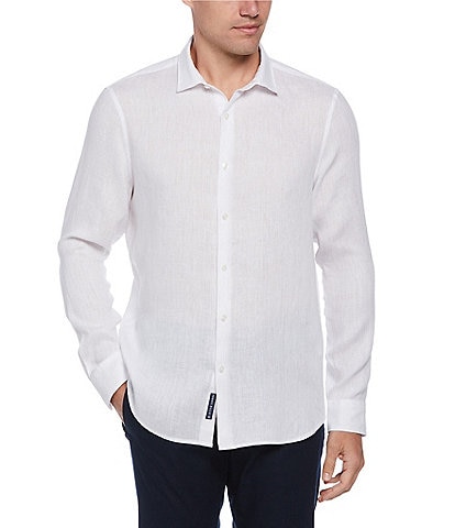 Perry Ellis Solid Linen Long Sleeve Woven Shirt