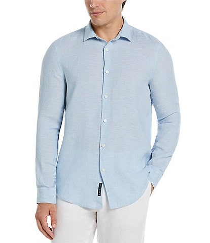 Perry Ellis Solid Linen Long Sleeve Woven Shirt