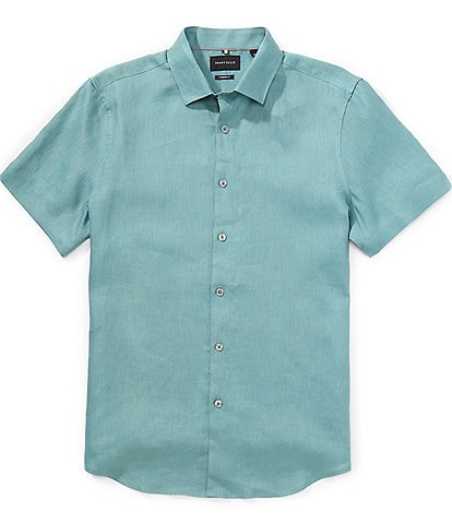 Perry Ellis Solid Linen Short Sleeve Woven Shirt