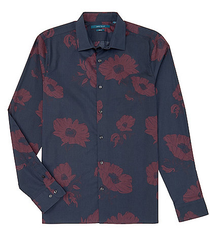 Perry Ellis Stretch Large Floral Print Long Sleeve Woven Shirt