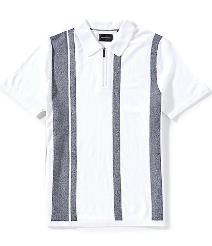 Perry Ellis Stripe Quarter-Zip Short Sleeve Polo Sweater