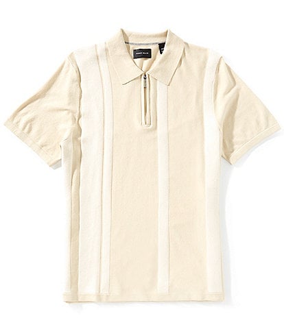 Perry Ellis Stripe Quarter-Zip Short Sleeve Polo Sweater