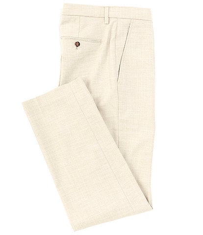 Perry Ellis Tailored Fit Flat Front Crosshatch Solid Dress Pants