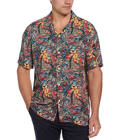 Perry Ellis Tropical Print Short Sleeve Woven Camp Shirt