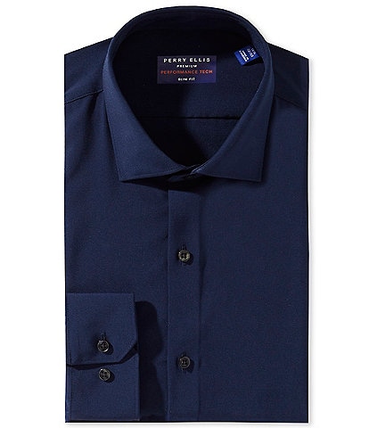 Perry Ellis True Navy Solid Performance Dress Shirt
