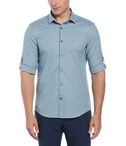 Perry Ellis Untucked Dobby Roll Sleeve Woven Shirt