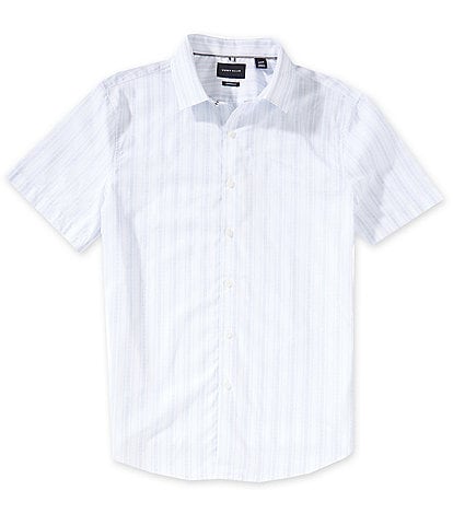 Perry Ellis Vertical Dash Stripe Short Sleeve Woven Shirt