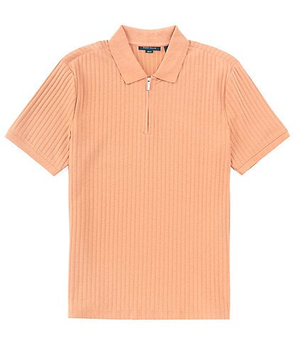 Perry Ellis Vertical Rib Quarter-Zip Short Sleeve Polo Shirt