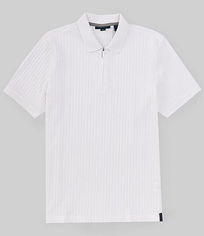 Perry Ellis Vertical Rib Quarter-Zip Short Sleeve Polo Shirt