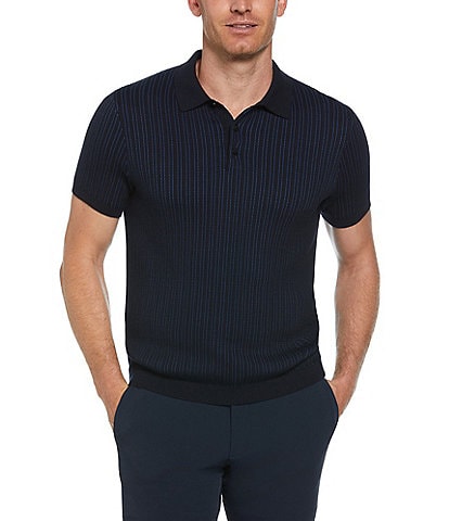 Perry Ellis Vertical Stripe Short Sleeve Polo Shirt