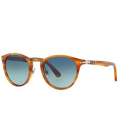 Persol Unisex PO3108S Striped Brown 49mm Round Polarized Sunglasses