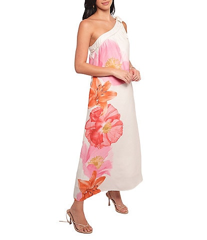 Petal & Pup Charlize Floral Motif One Shoulder Chamise Maxi Dress