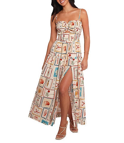 Petal & Pup Hana Sardinia Print Sweetheart Neck Sleeveless Cut-Out Shirred Maxi Dress