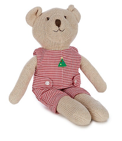 Petit Ami 14" Knit Red Checked Christmas Bear Doll