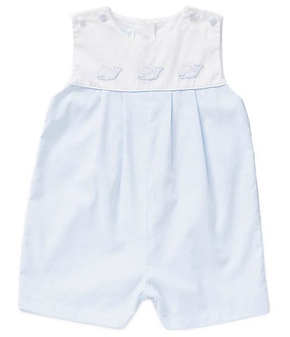 Petit Ami Baby Boys 12-24 Months Sleeveless Color Block Shadow-Stitched Whale Embroidered Shortall
