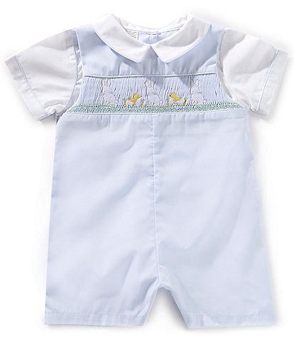 Petit Ami Baby Boys 3-24 Months Short Sleeve Color Block Easter Bunny Shortall
