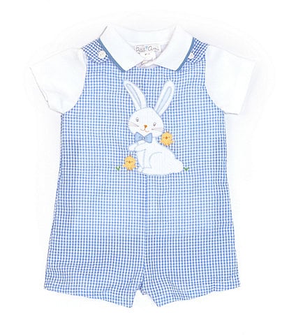 Petit Ami Baby Boys 3-24 Months Short Sleeve Easter Bunny Appliqued Shortall