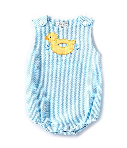 Petit Ami Baby Boys 3-24 Months Sleeveless Checked Duck-Applique Shortall