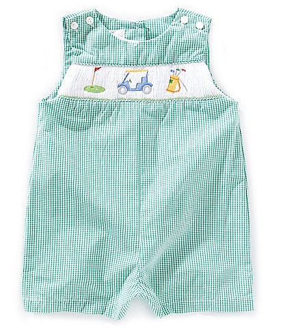 Petit Ami Baby Boys 3-24 Months Sleeveless Gingham-Checked Sailboat-Embroidered Shortall
