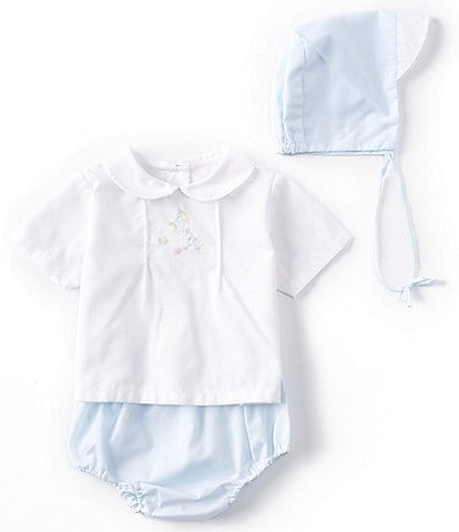 Petit Ami Baby Boys Newborn-6 Months Short Sleeve Giraffe-Embroidered Top & Diaper Cover Set