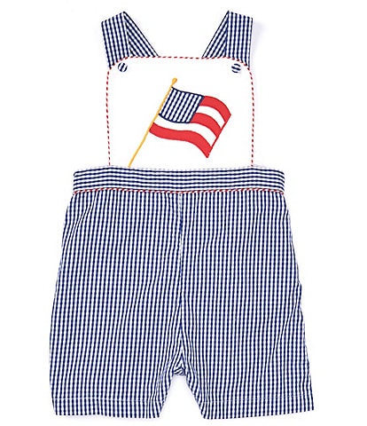 Petit Ami Baby Boys 3-24 Months Sleeveless Gingham Americana Embroidered Flag Bubble Shortalls