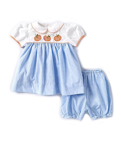 Petit Ami Baby Girls  3-24 Months Puffed Sleeve Pumpkin-Appliqued Gingham Colorblock Dress