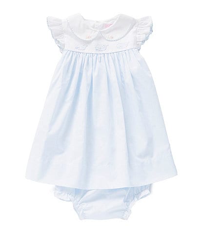 Petit Ami Baby Girls 12-24 Months Flutter Sleeve Shadow-Stitched Whale Motif Empire-Waist Dress