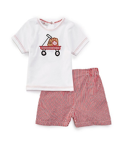 Petit Ami Baby Girls 12-24 Months Short-Sleeve Baseball-Motif T-Shirt & Checked Shorts Set