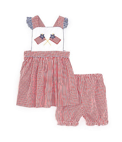 Petit Ami Baby Girls 12-24 Months Sleeveless Solid/Checked Americana Flag Fit-And-Flare Dress