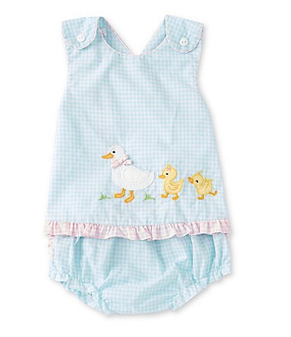 Petit Ami Baby Girls 3-24 Month Sleeveless Checked Duck-Appliqued Popover Top and Matching Bloomers