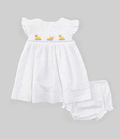 Petit Ami Baby Girls 3-24 Months Flutter-Sleeve Checked/Duck Motif Fit-And-Flare Dress