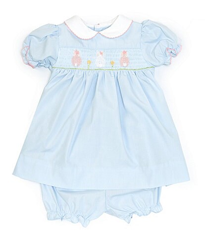 Petit Ami Baby Girls 3-24 Months Puffed-Sleeve Easter-Bunny-Embroidered Fit-And-Flare Dress