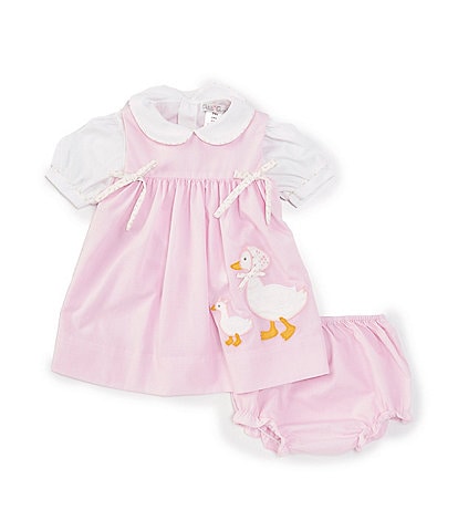 Petit Ami Baby Girls 3-24 Months Sleeveless Checked/Goose Applique Empire-Waist Dress & Short-Sleeve Woven Shirt Set