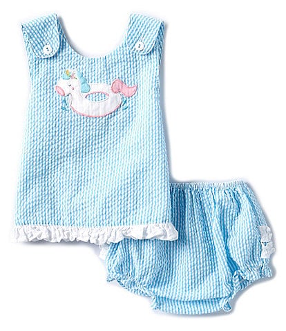 Petit Ami Baby Girls 3-24 Months Sleeveless Striped/Unicorn Applique Top & Bloomer Set