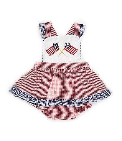 Petit Ami Baby Girls 3-9 Months Sleeveless Americana Flag Mixed-Media Bodysuit