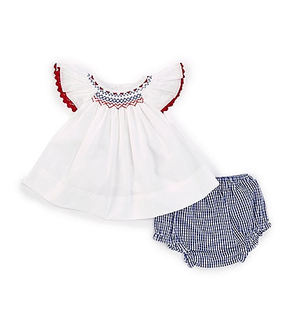 Petit Ami Baby Girls Newborn-6 Months Flutter-Sleeve Americana Smocked A-Line Dress