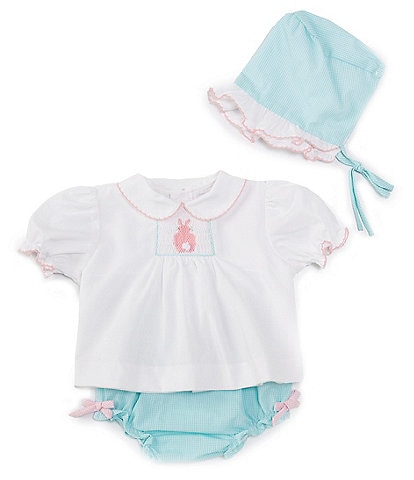 Petit Ami Baby Girls Newborn-6 Months Puffed Sleeve Easter Bunny Top & Coordinating Panty Set