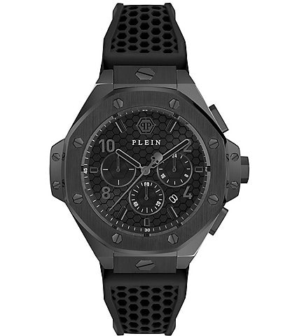 Philipp Plein Men's Chrono Royal Solid Black Silicone Strap Watch