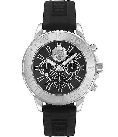 Philipp Plein Men's Glam Chronograph Silver Metal Black Silicone Strap Watch