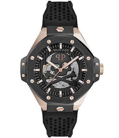 Philipp Plein Men's Plein Skeleton Royal Automatic Black Silicone Strap Watch