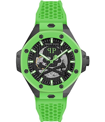 Philipp Plein Men's Plein Skeleton Royal Automatic Green Silicone Strap Watch