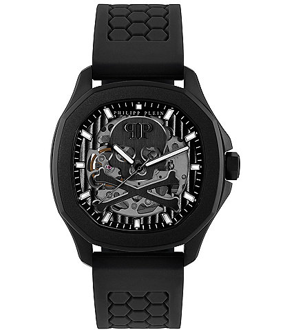 Philipp Plein Men's Skeleton Spectre Automatic Solid Black Silicone Strap Watch