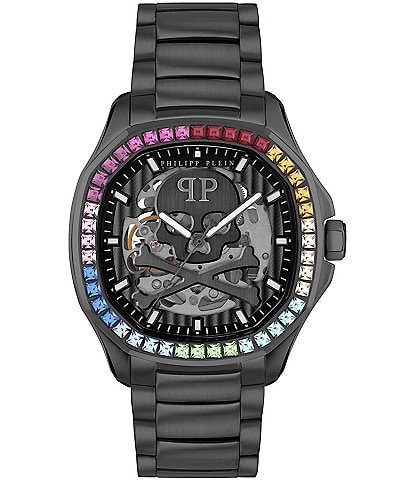 Philipp Plein Men's Skeleton Rainbow Spectre Automatic Black Stainless Steel Bracelet Watch
