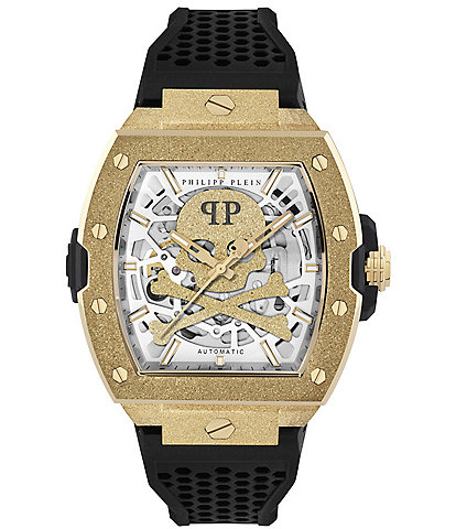 Philipp Plein Men's The Keleton Frosted Automatic Silicone Strap Watch