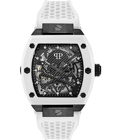 Philipp Plein Men's The Skeleton Automatic White Silicone Strap Watch
